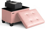STORAGEBUD Storage Ottoman Cube with Small Bin, 16-in Square Ottoman with Storage for Living Room and Bedroom, Small Ottomans Foot Rest, Faux Leather Foot Stools Ottomans Max 330lbs, Pink
