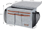 Bedside Caddy, Large Size Bedside Storage Organizer Bedside Organizer Caddy for Magazine Remotes Phone (13.4'' x 18.1'' Plus Size, Light Grey)