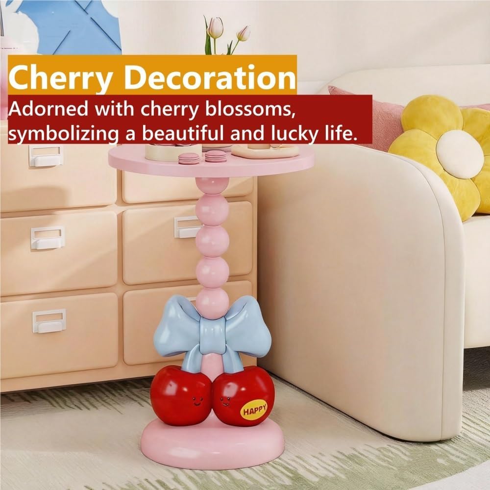 Creative Small Side Table with Bow and Cherry Decoration, Decorative End Tabl...