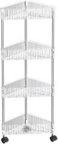4 Tier Triangle Acrylic Rolling Storage Cart, Barhroom Corner Shelf, Slim Rolling Storage Cart for Bathroom,Living Room, Kithcen, Office Storage and Organization (Clear)
