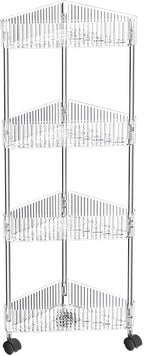 4 Tier Triangle Acrylic Rolling Storage Cart, Barhroom Corner Shelf, Slim Rolling Storage Cart for Bathroom,Living Room, Kithcen, Office Storage and Organization (Clear)