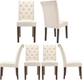 Tufted Dining Chairs Set of 6, Upholstered Parsons Dining Room Chairs, Fabric Kitchen Side Chair with Wood Legs, Beige