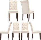 Tufted Dining Chairs Set of 6, Upholstered Parsons Dining Room Chairs, Fabric Kitchen Side Chair with Wood Legs, Beige