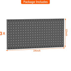 TORACK 3-Pack 12x24 inch Metal Pegboard Panels for Garage Wall, Tools Organizer Pegboard for Workbench, Workshop, Modular Peg Board Tool Storage Board for Pegs(Black)