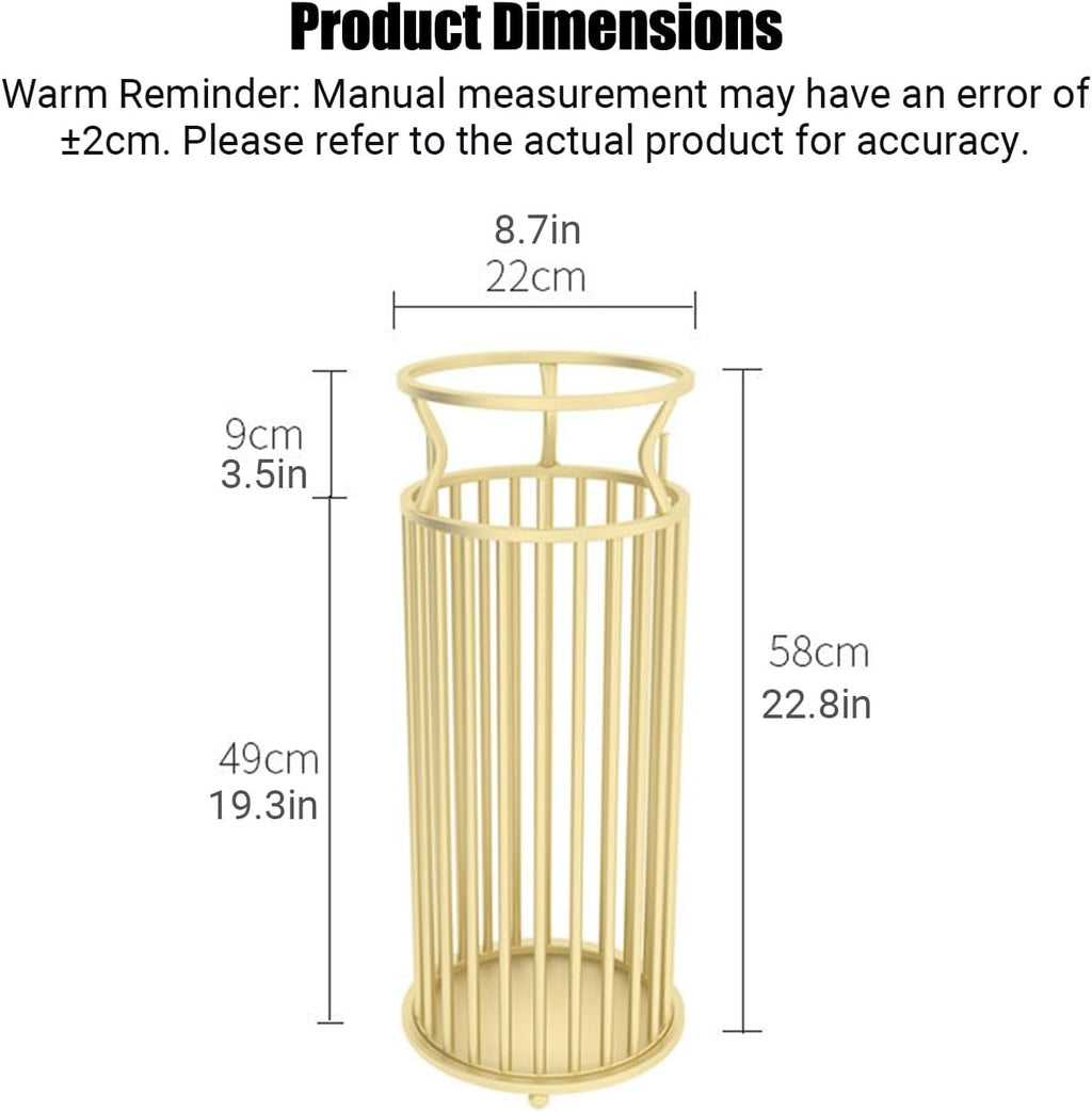 Metal Umbrella Stand with Hooks, Commercial Umbrella Holder & Storage Rack Organizer, Floor Standing Umbrella Bucket for Home, Hotel, Lobby & Entryway Decor.(Gold)