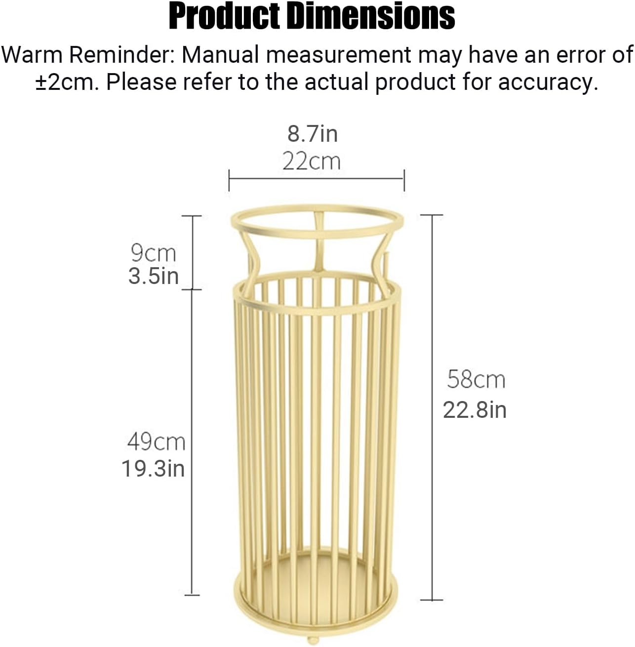 Metal Umbrella Stand with Hooks, Commercial Umbrella Holder & Storage Rack Organizer, Floor Standing Umbrella Bucket for Home, Hotel, Lobby & Entryway Decor.(Gold)