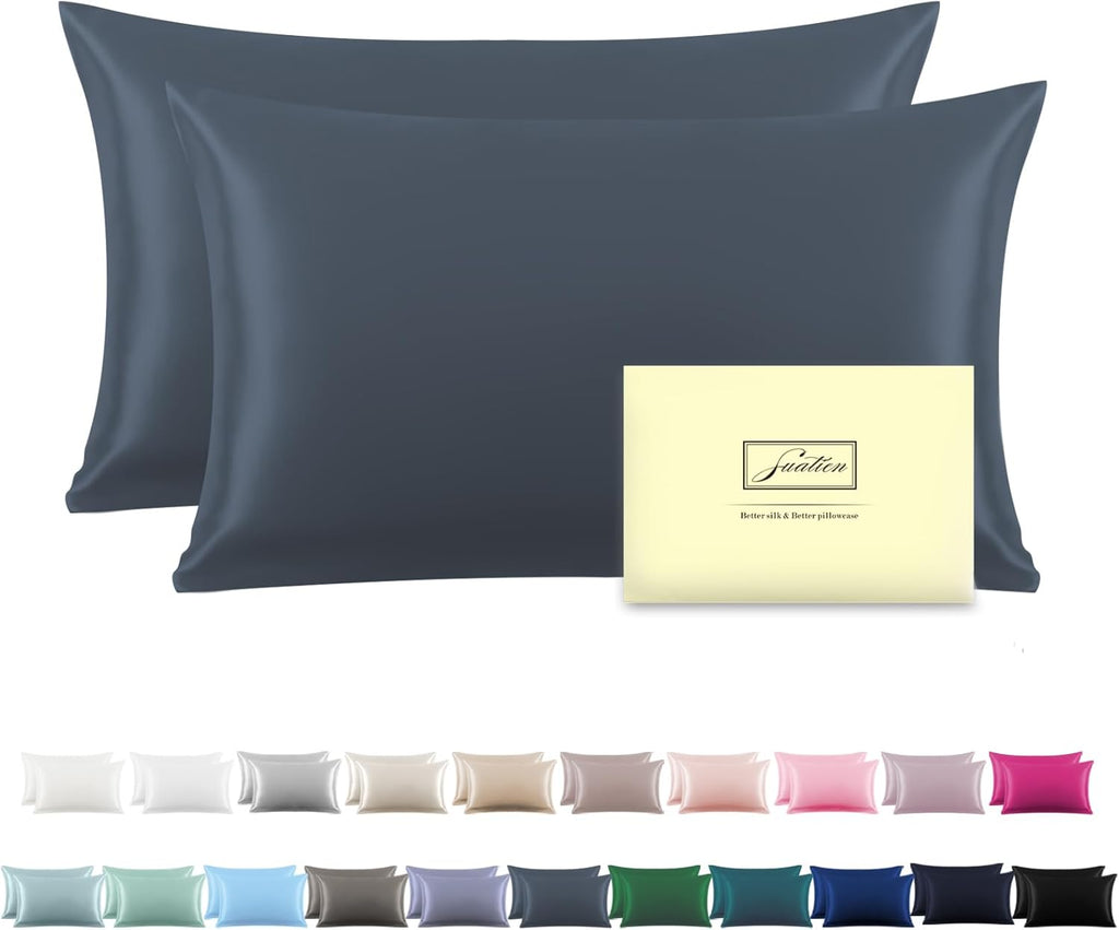 Silk Pillow Cases 2 Pack Soft Breathable and Sliky Queen Size Pillow Cases Set of 2,Natural Mulberry Satin Silk Pillowcase with Hidden Zipper for Hair and Skin (Space Grey,20"X 30",2pcs)