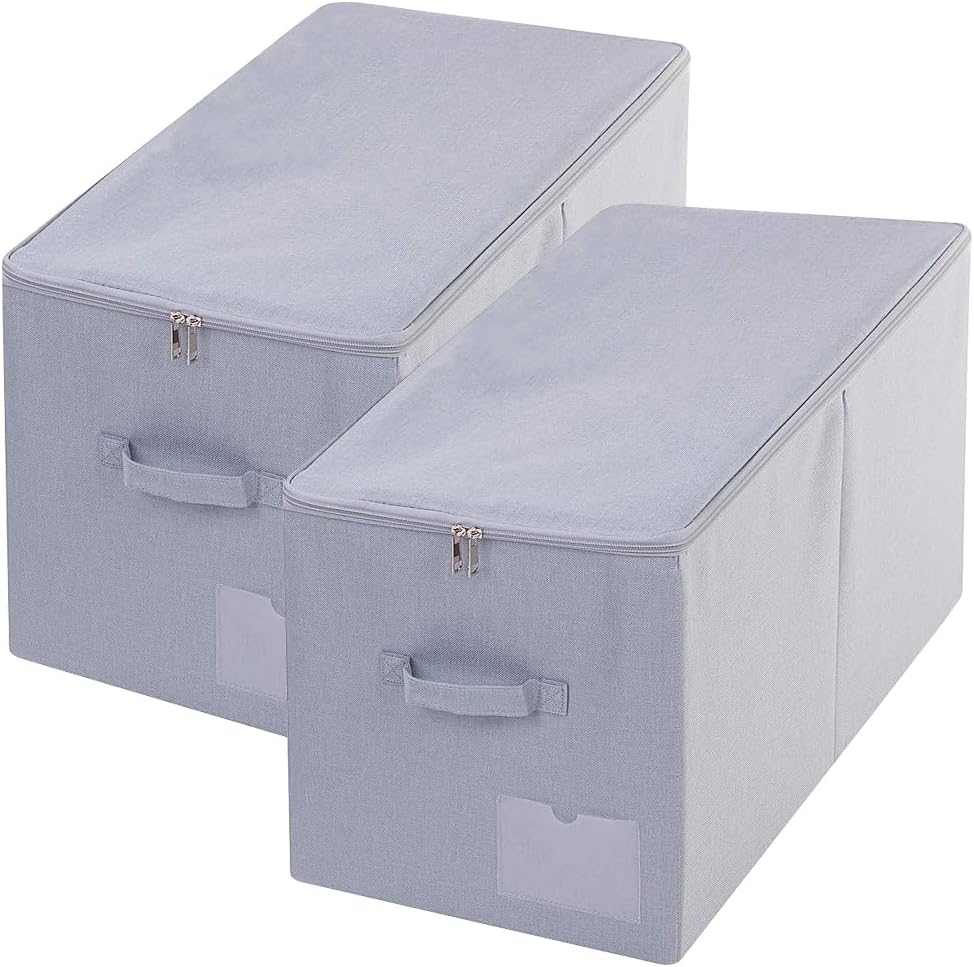 iwill CREATE PRO Pack of 2, Stackable Rigid Storage Containers, Good Size for Clothing, Blankets, Duvets, Pillows Organizer, Dustproof & Washable, Light Gray