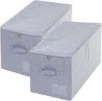 iwill CREATE PRO Pack of 2, Stackable Rigid Storage Containers, Good Size for Clothing, Blankets, Duvets, Pillows Organizer, Dustproof & Washable, Light Gray