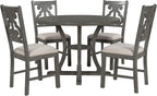 Merax 5 Piece Round Dining Table Set 4 Retro Chairs with Special-Shaped Table Legs, Exquisitely Designed Hollow Chair Back for Dining Room, Grey