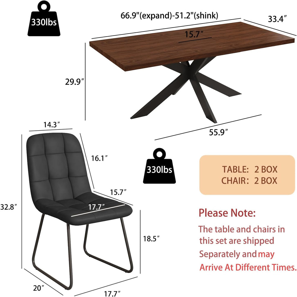 ZckyCine 7-Piece Dining Table Set with 51"-67" Extendable Walnut Wo...