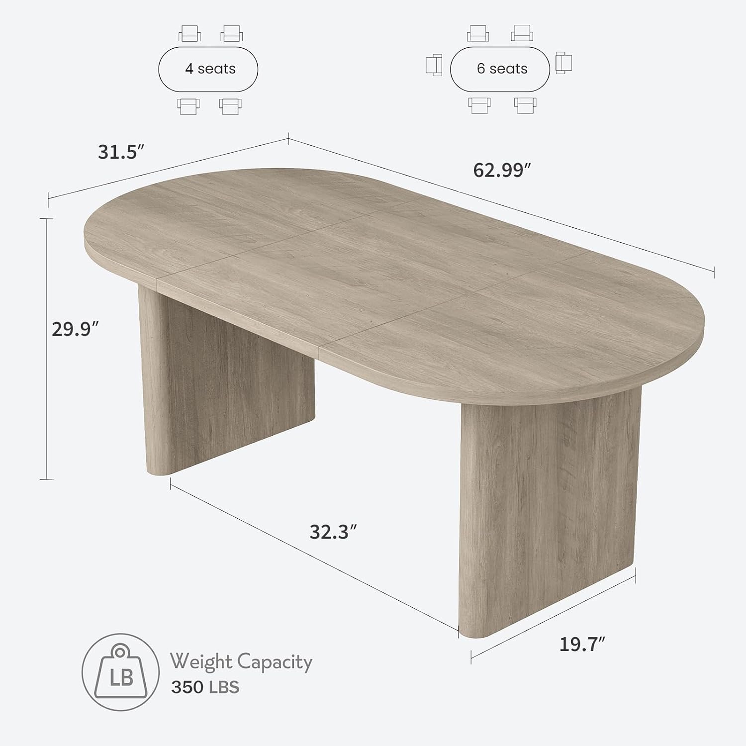 IDEALHOUSE 70.8" Oval Dining Table for 4-8, Wood Kitchen Table with Double Pedestal Base, Spacious Dining Room Table for Kitchen, Living Room, Reception Area, Natural Finish, Retro Gray