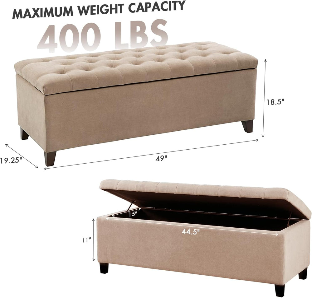 Madison Park 49" Upholstered Storage Bench, Button Tufted End of Bed Ben...