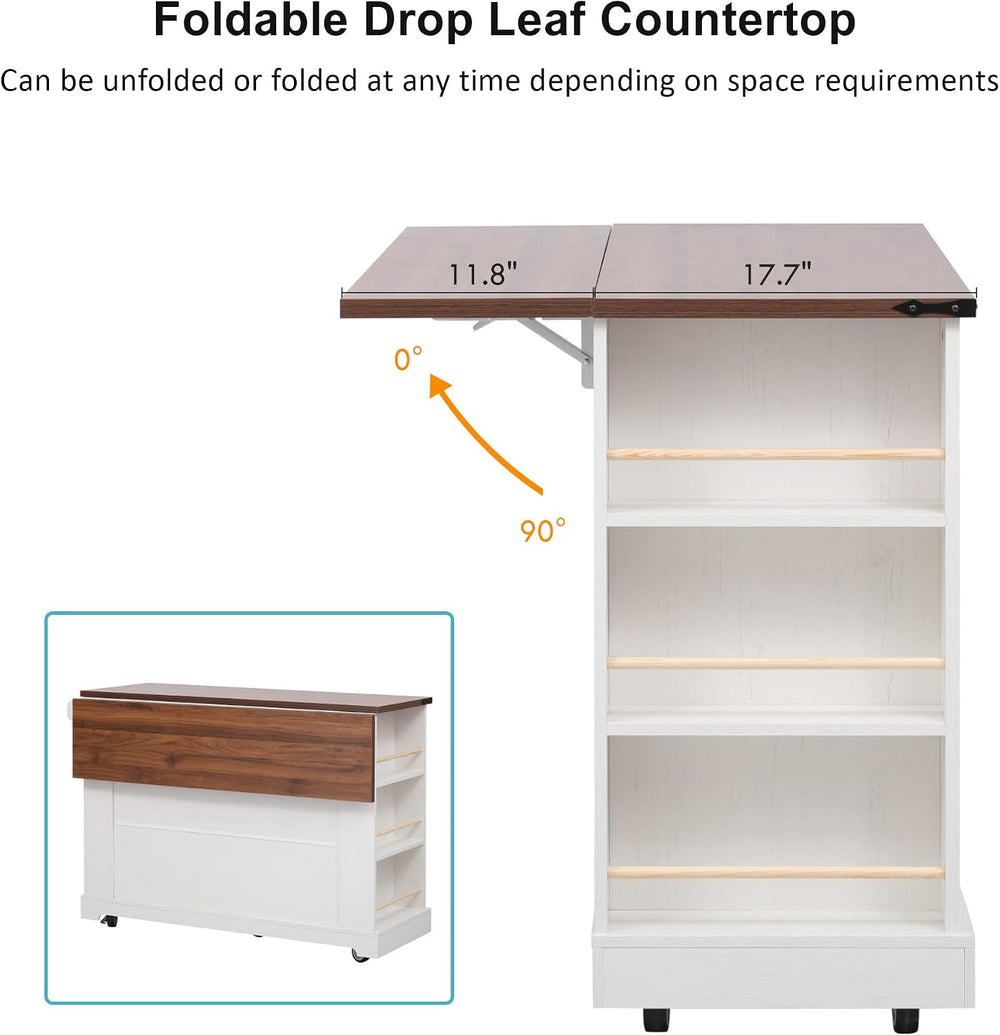 Merax 53'' Farmhouse Kitchen Island with 2 Tempered Glass Cabinet Doo...
