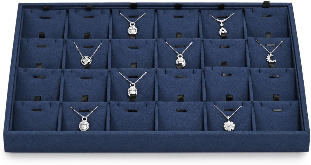24 Grids Microfibrt Necklace Tray Jewelry Display Tray Necklace Holder Display Trays for Drawers With Removable Jewelery Cards Necklace Pendant Bracelet Storage Tray (Beige)