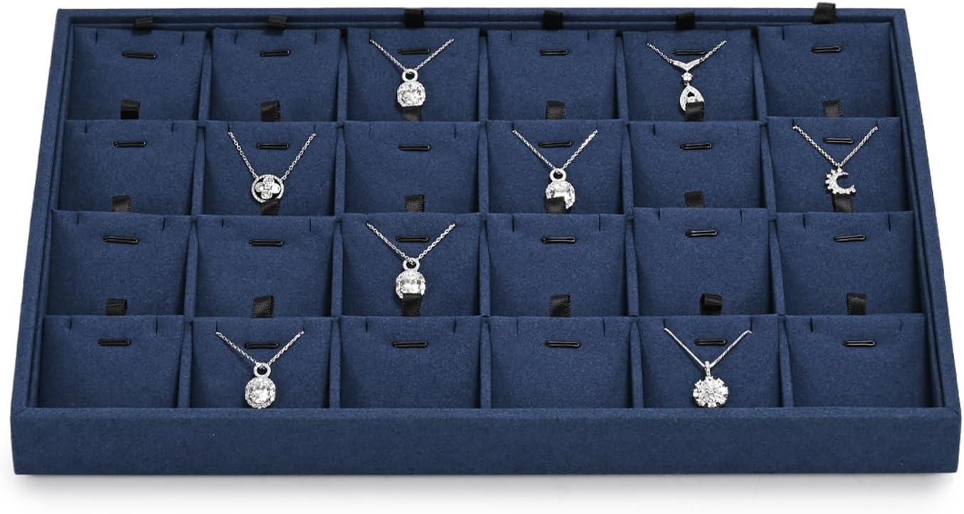 24 Grids Microfibrt Necklace Tray Jewelry Display Tray Necklace Holder Display Trays for Drawers With Removable Jewelery Cards Necklace Pendant Bracelet Storage Tray (Beige)
