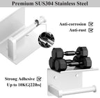 Tindbea Toilet Paper Holder with Phone Shelf, Adhesive or Screw Wall Mount Toilet Tissue Roll Holder, Rustproof & Multifunctional Stainless Steel Bathroom Storage Dispenser (White)