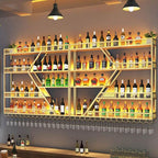 95in Large Wall Mounted Wine Rack 4 Tier Metal Wine Bottle Holder Modern Diamond Design Floating Bar Liquor Bottles Storage Rack for Home Restaurant Bar Decorative(Gold, 4 Tier - 95in)