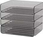 4-Tier Acrylic Paper Tray Organizer - Low-Profile Desk File Sorter for Office/Home, Brown Stackable Letter Tray for Bills, Crafts, Notebooks