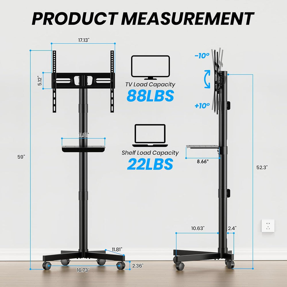 Mobile TV Cart for 23-60 Inch LCD LED OLED Flat Curved Screen TVs - Height Ad...