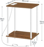 HOOBRO Side Table with Charging Station, End Table with USB Port and Outlets, Nightstand with 2-Layer Storage Shelves for Small Spaces, Living Room, Bedroom, Walnut and White WH09UBZ01