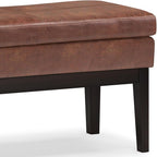 SIMPLIHOME Carlson Ottoman Bench in Distressed Saddle Solid Hardwood Frame with Vegan Faux Leather Upholstery, Vintage-Inspired Seating for Living Room, 44.5" Wide, Brown
