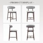 Upholstered Counter Height Bar Stools Set of 6, Kitchen Island Stools with Back, Modern Counter Barstools Bar Chairs with Wood Legs, Light Grey