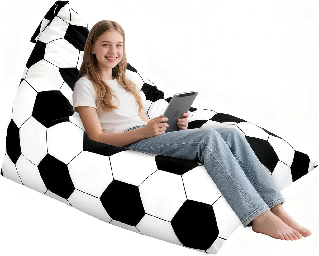 3.3 Ft Soccer Bean Bag Chair for Teens Adults with Memory Foam Filling, Bean Bag Chair with Soft Velvet Cover, Soft Bean Bag Sofa Couch, Birthday Gift for Boyfriends Girlfriends, XX-Large