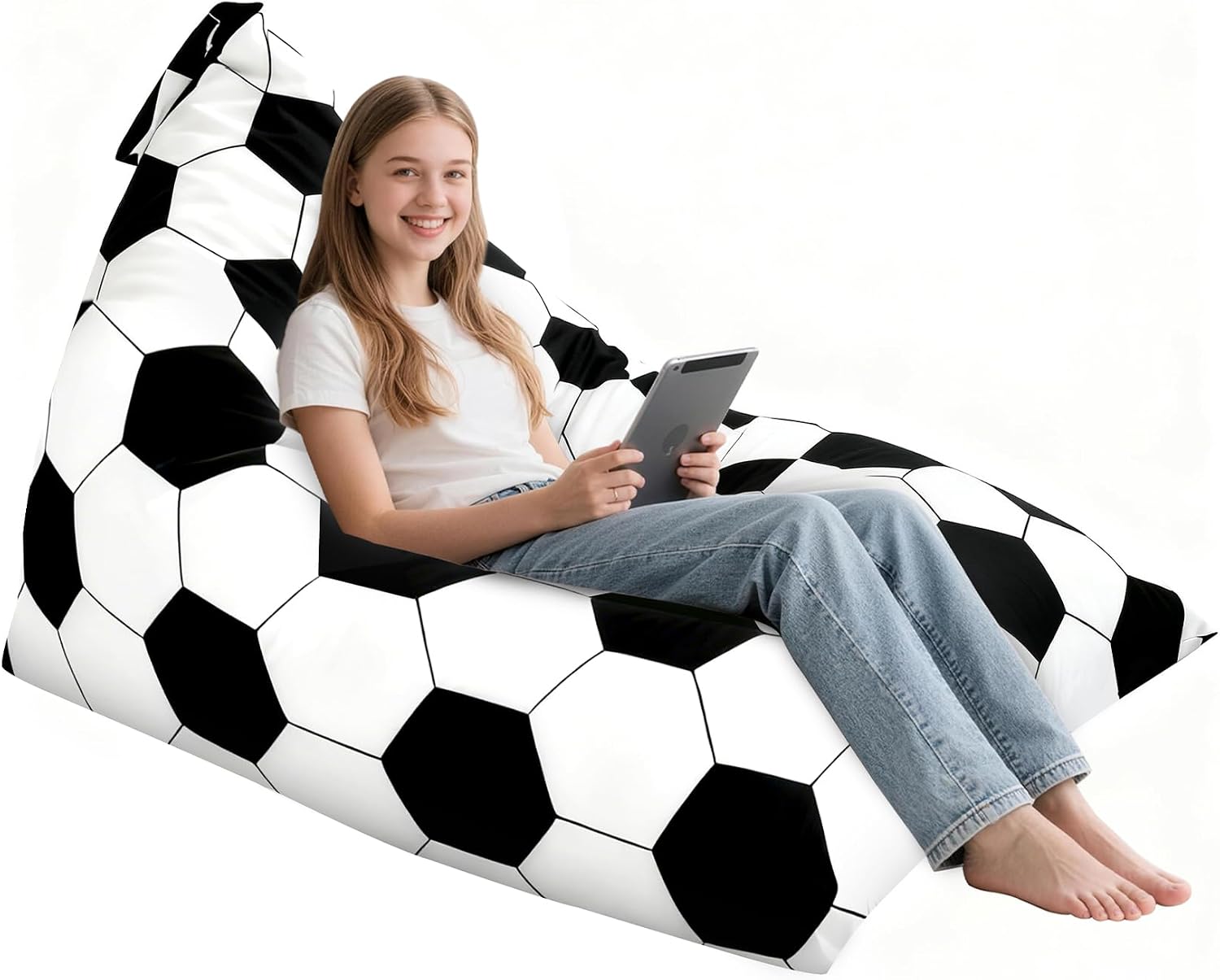 3.3 Ft Soccer Bean Bag Chair for Teens Adults with Memory Foam Filling, Bean Bag Chair with Soft Velvet Cover, Soft Bean Bag Sofa Couch, Birthday Gift for Boyfriends Girlfriends, XX-Large