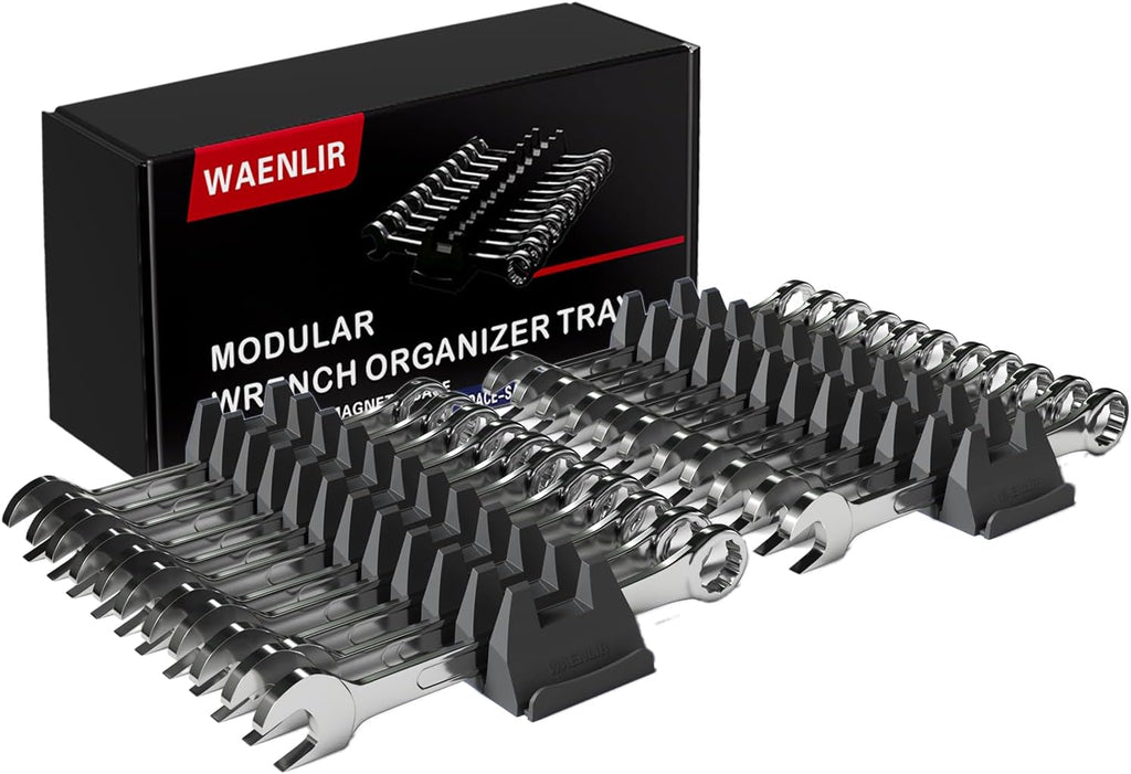 24PCS Magnetic Modular Wrench Organizer Set - Tool Drawer Storage Rack with Metric & SAE Labels, Wrench Holder with Magnet, Perfect Tool Gift for Men, father, boyfriend, DIYers & Mechanics (Black)