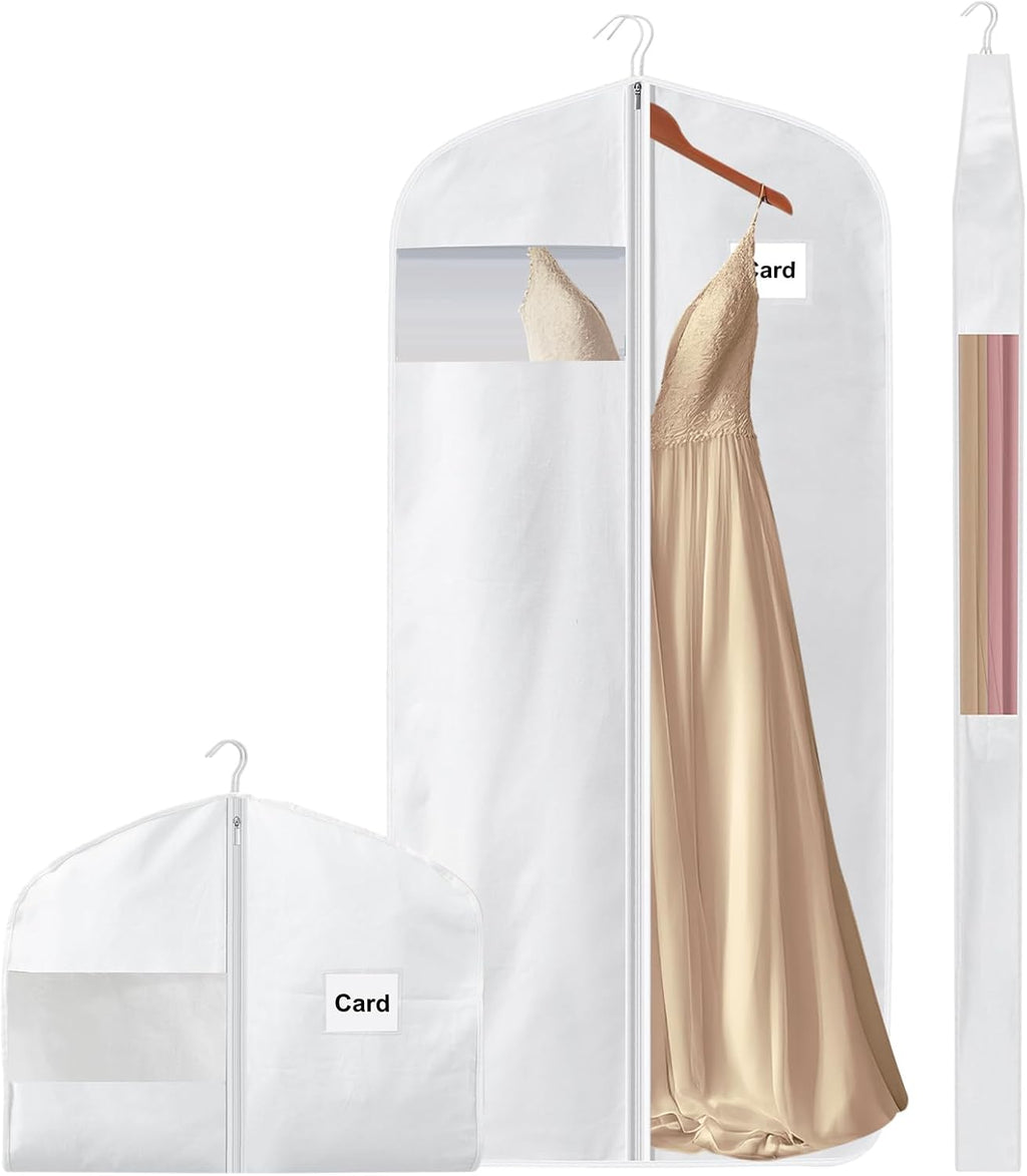 58" 100% Organic Cotton Garment Bags for Hanging Clothes and Storage, Breathable Clothes Covers with Viewing Window and Card Pocket for Short Dresses, Jackets, Suits