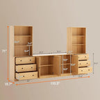 TUSY 71" TV Stand Storage Set - 2 Tall Bookcases & 2 Side Cabinets, Media Console with Glass & Wood Doors, Entertainment Center with Drawers, Tall Media Console for Living Room (Wood, ACCA)