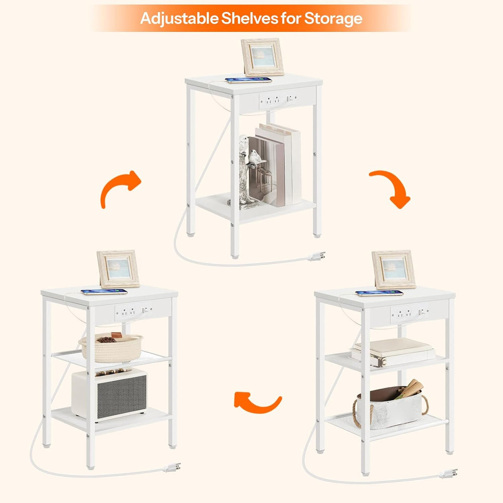 HOOBRO Side Table with Charging Station and USB Port, Small End Table for Sma...