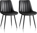 CLIPOP Dining Chairs Set of 2, Upholstered Kitchen Chairs with Comfortable Faux Leather Seat, Metal Legs, Modern Black Leather Dining Chairs, Easy Assembly