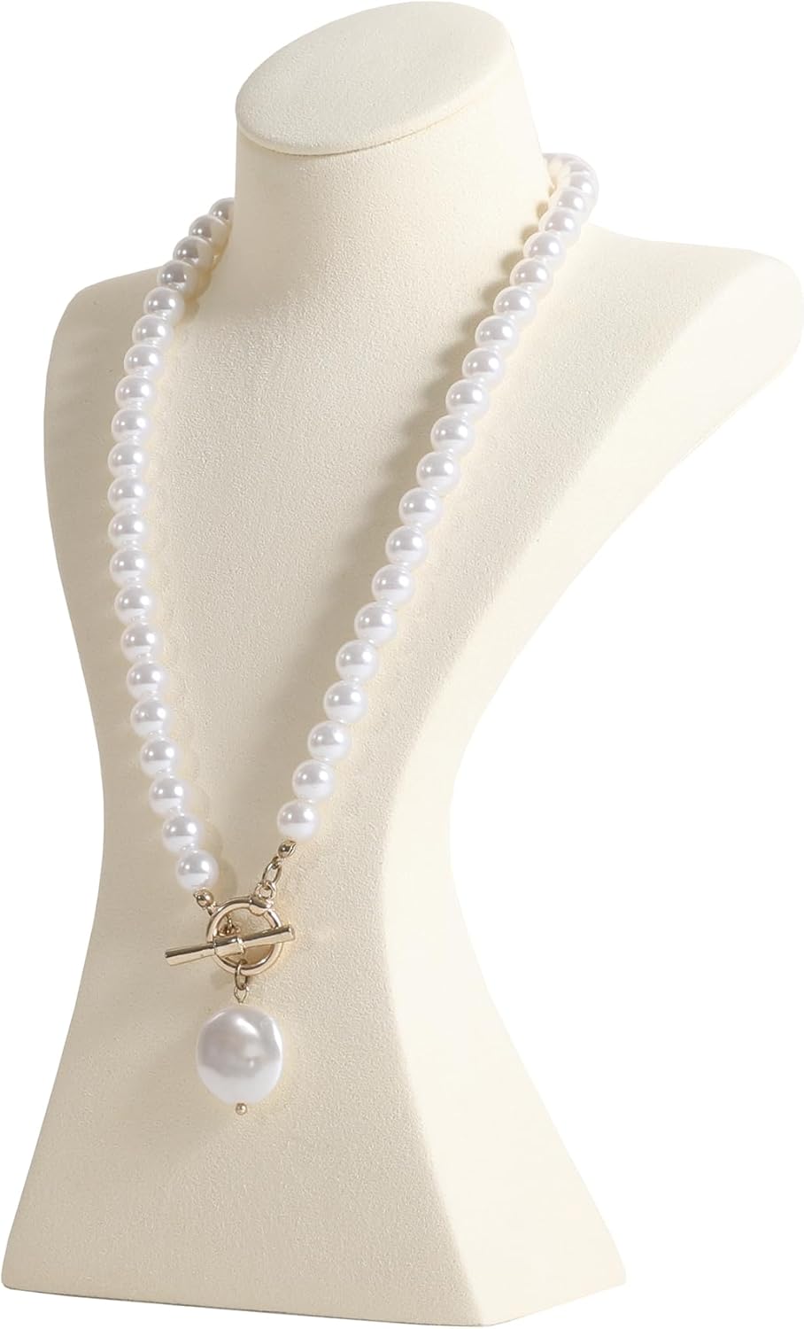 GemeShou Beige necklace storage hanger stand jewelry organizer, Velvet jewelry stand necklace holder, jewelry mannequin bust for necklaces, jewelry bust display stands【Beige-Medium height 9.25 inch】