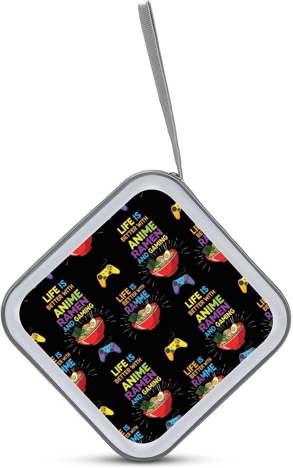Portable CD Holder Case with Strap Life Is Better With Anime Ramen Gaming, 40-Capacity Hard Plastic Storage Binder, Protective Wallet for Car Office Travel