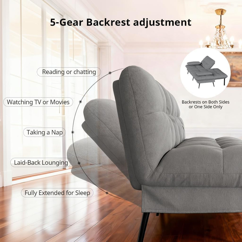 COMHOMA 72″ Convertible Futon Sofa Bed, Adjustable Backrest, Grey | Breathabl...