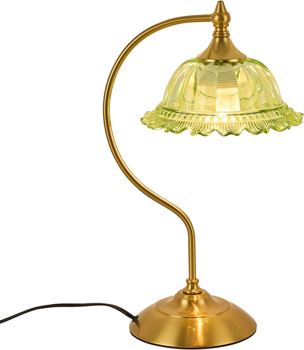 Green Table Lamp for Living Room Vintage Lamp Glass Flower Lamp