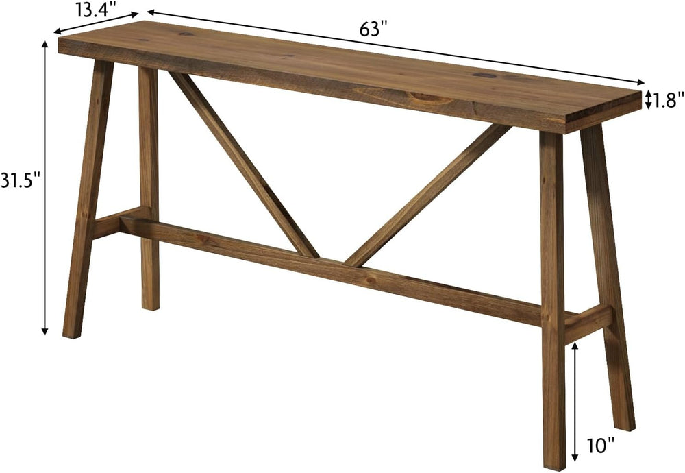 Wnutrees 63" Farmhouse Solid Wood Console Table, Rustic Hallway Table | ...