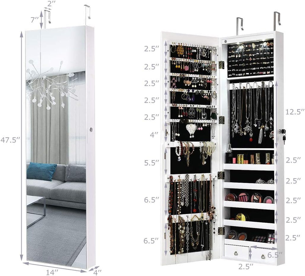 Byroce 47.5''H Jewelry Armoire, Over the Door/Wall Mounted, Full Leng...
