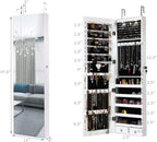 Byroce 47.5''H Jewelry Armoire, Over the Door/Wall Mounted, Full Length Mirror with Jewelry Storage, 2-LED Lockable Jewelry Cabinet with 2 Drawers, Hanging Jewelry Organizer for Bedroom (White)