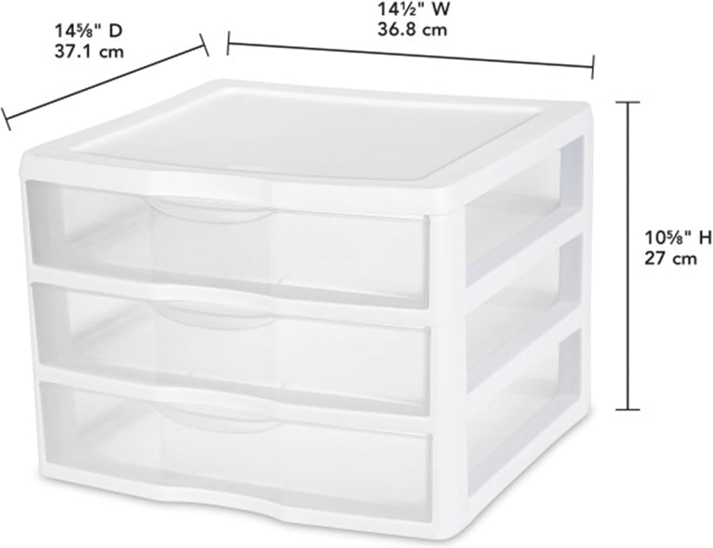 Sterilite 6-Pack Wide 3 Drawer Unit, Plastic Desktop Organizer with Clear Drawers, White Frame - Stackable Multi-Purpose Storage for Office Supplies, Craft Rooms, Classrooms and Home Organization