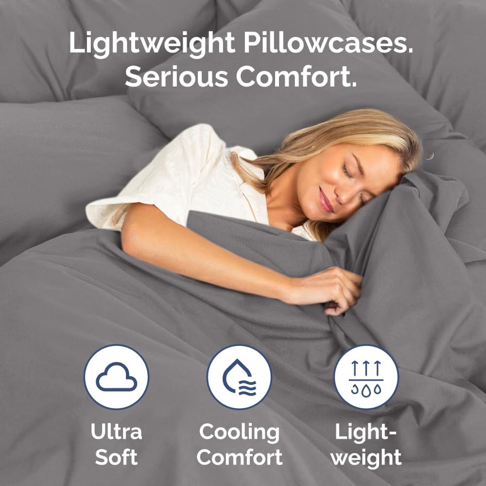 King Pillow Cases - 2 Pack - Super Soft Pillowcase Covers - Envelope Enclosure - Hotel Quality Pillow Protectors - Wrinkle Free, Shrink and Stain Resistant - Machine Washable - 20" x 40" (Dark Grey)