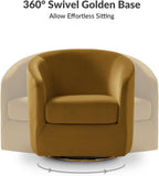 HULALA HOME Swivel Accent Chair with Gold Metal Base, Contemporary Velvet Curved Swivel Barrel Chair, Upholstered Club Armchair, Leisure Single Sofa for Living Room, Nursery, Bedroom(Golden)