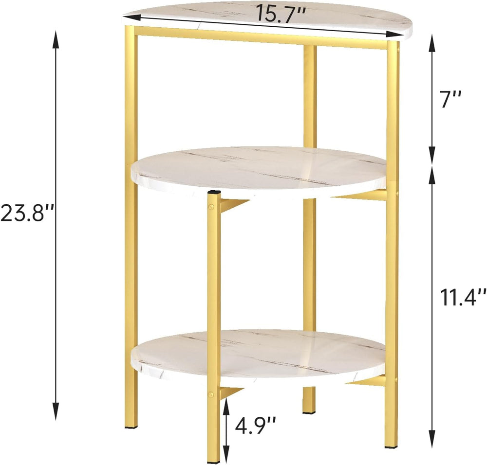 AWQM Marble Side End Table Set, 3-Tier Sofa Side Table, Small Round Coffee, T...
