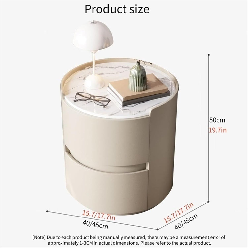 Modern Round Nightstand with 2 Drawers Wooden Bedside Table Minimalist Night ...