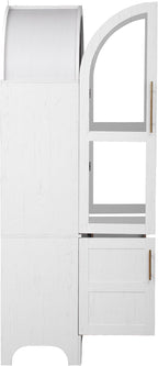 KLMM 71" Tall Arched Kitchen Pantry with Door Shelves,Storage Cabinets with Open & Adjustable Shelves,Hidden Drawer & Glass Door,for Kitchens Dining Room (White#Glass)