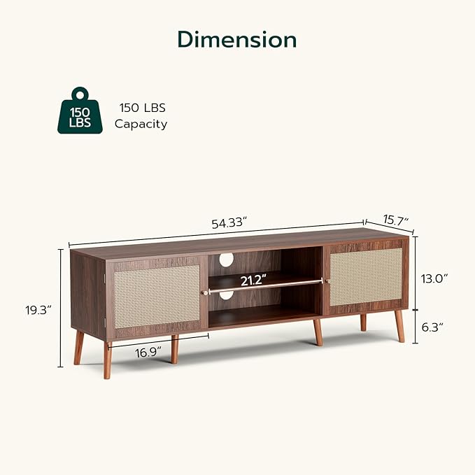 TV Stand for TVs up to 65'', Entertainment Center With Rattan Door, S...