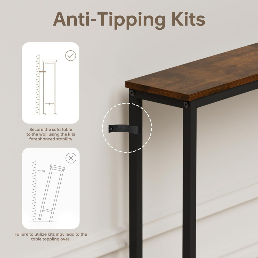 Aduanbang 5.9" Console Table with Outlet – Narrow Sofa Table, Behind Cou...
