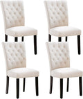 Velvet Dining Kitchen Chair Set of 4, Parsons Upholstered Dining Room Chair, Wood Accent Chair with Nailed Trim, Beige